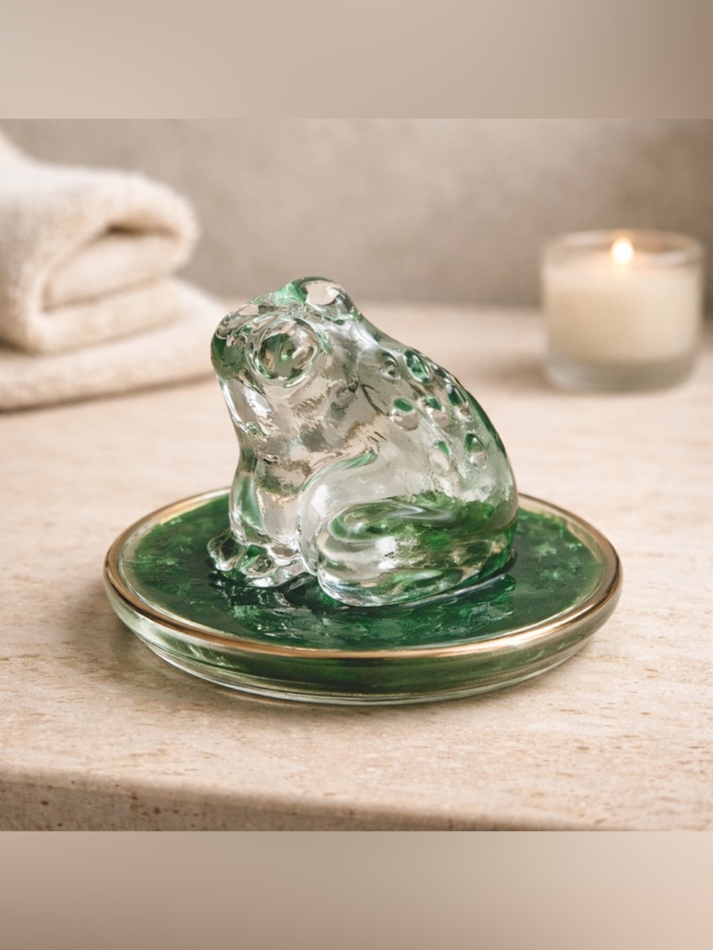 Vintage VIKING Art Glass FROG TOAD Clear Crystal Paperweight